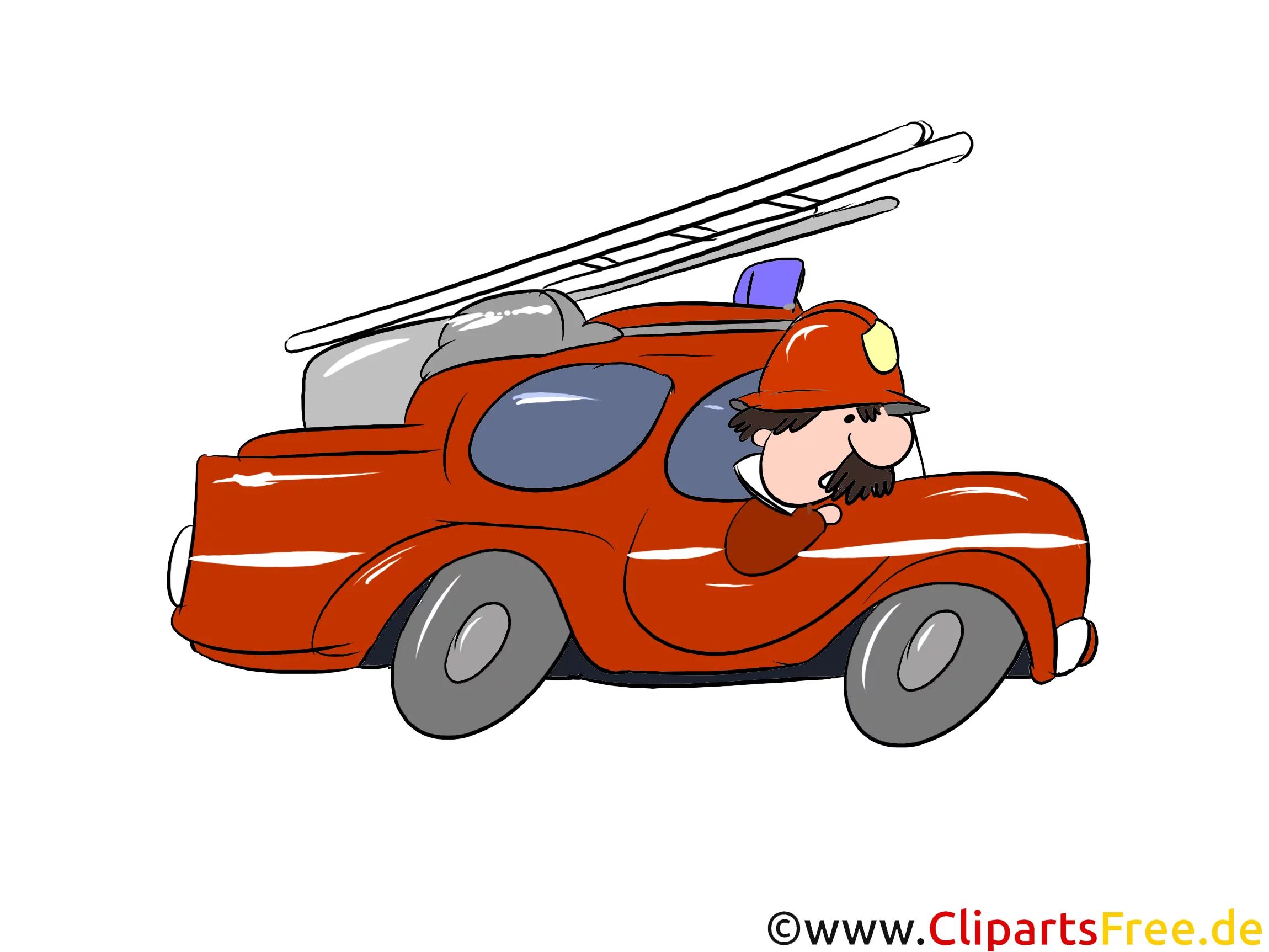 Feuerwehreinsatz Auto mit Leiter Clipart, Illustration, Bild