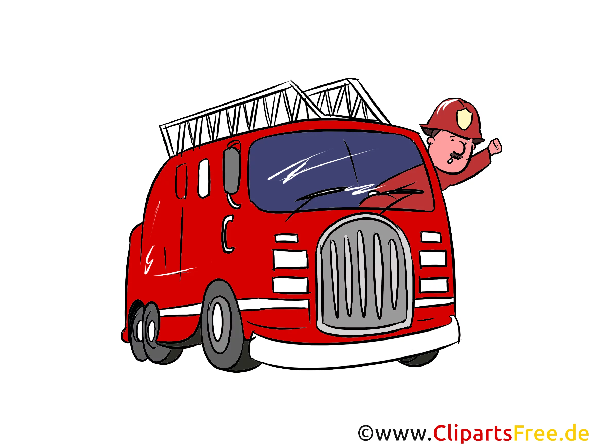 Feuerwehrfahrzeug fährt Cliparts, Comic, Cartoon, Bild