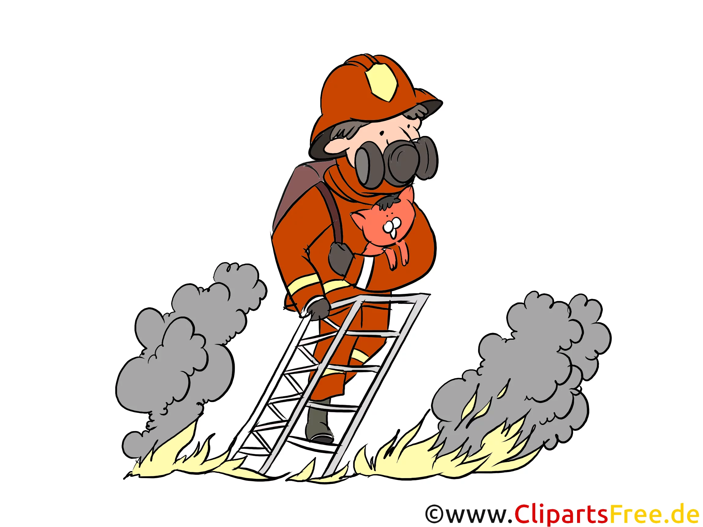 Feuerwehrmann auf Leiter Illustration, Bild, Clipart gratis