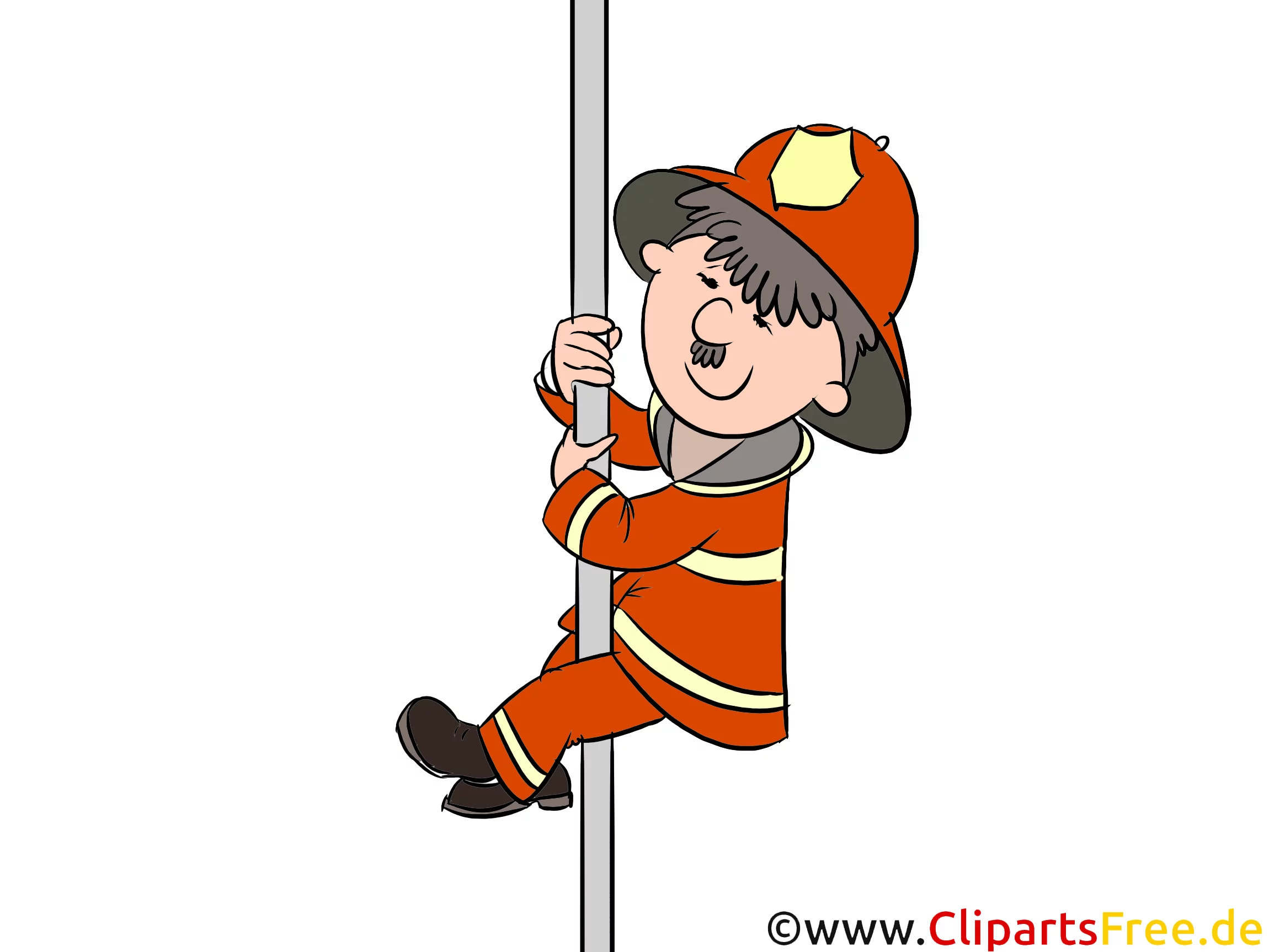 Feuerwehrmann gleitet hinunter den Pfosten Illustration, Cartoon, Comic