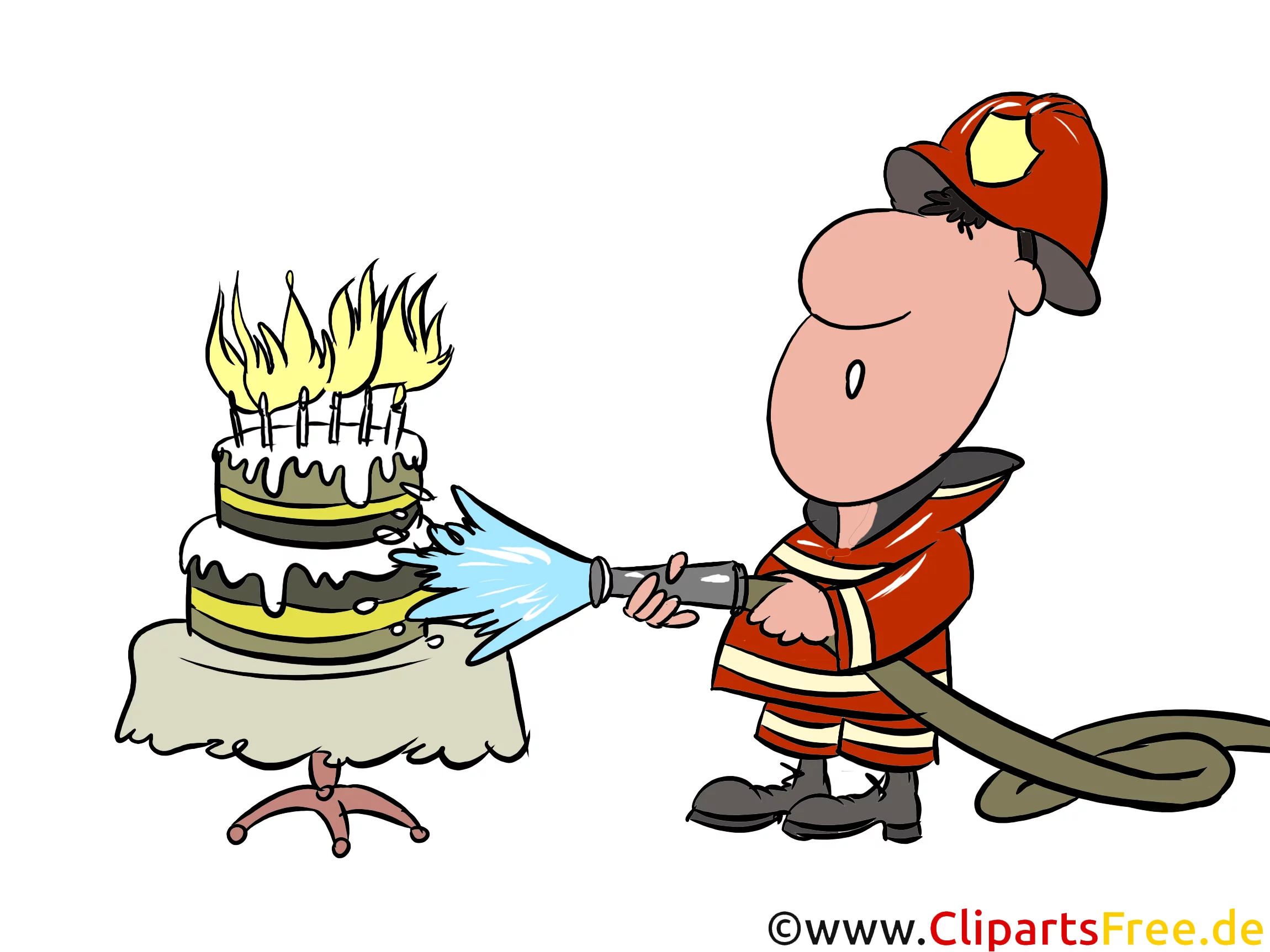 Feuerwehrmann mit Wasserschlauch Illustration, Bild, Clipart gratis