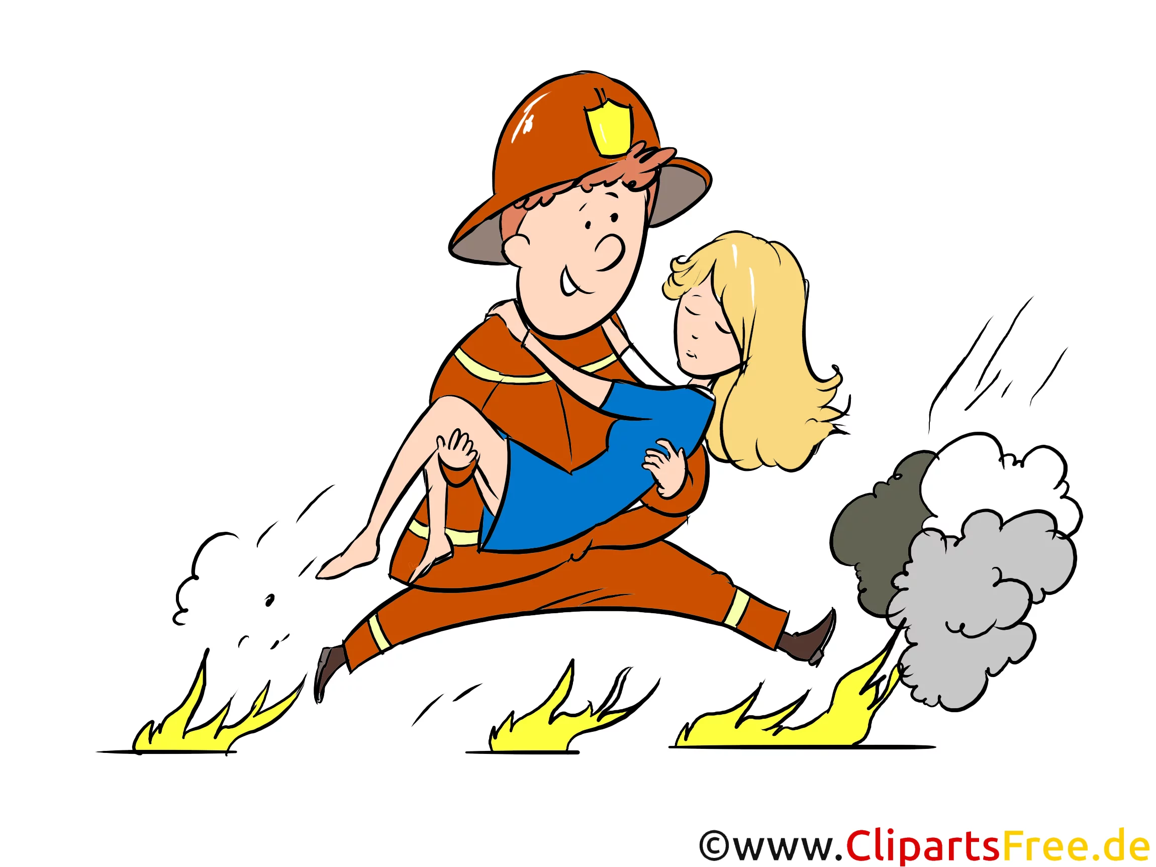 Feuerwehrmann rettet eine Frau Illustration, Clipart, Bild