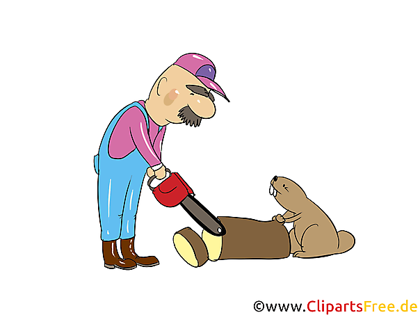 Forstmeister mit Kettensäge und Biber  Bild, Clipart, Illustration