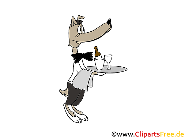 Hund als Ober im Restaurant Bild, Clipart, Illustration