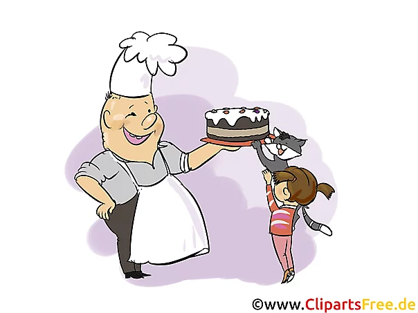 Konditor mit Torte Clipart, Comic, Bild, Illustration