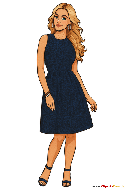 Blonde Frau im blauen Spitzenkleid Bild