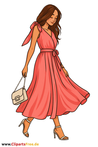 Frau im korallenroten Sommerkleid Clipart