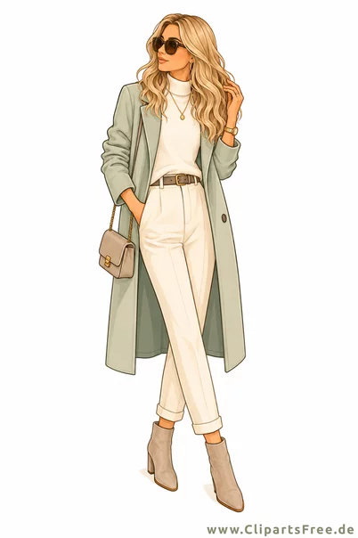 Herbst-Mode - Frau in einem mintgrünen Mantel und Stiefeletten