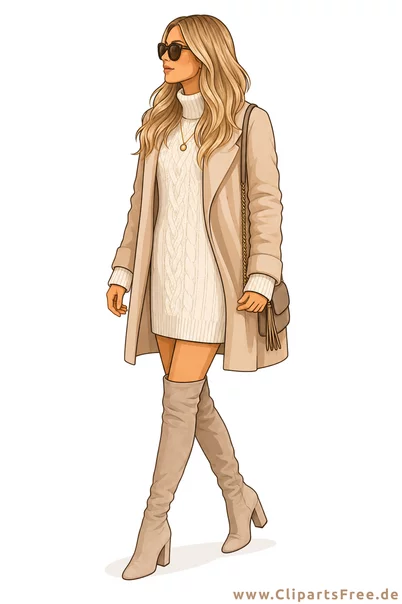 Herbst-Outfit - Frau in einem beigen Mantel und Overknee-Stiefeln