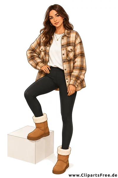 Herbst Outfit - Frau im karierten Flanell-Hemdjacke im Oversized-Look und Brusttaschen