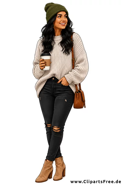Herbstoutfit - Junge Frau mit Mütze und grob gestricktem Pullover