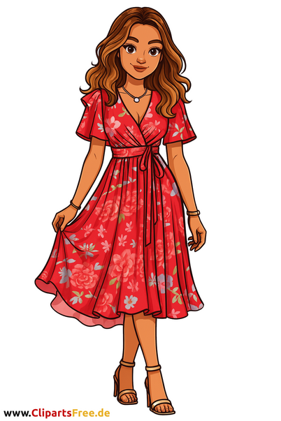 Junge Frau im roten Blumenkleid Bild