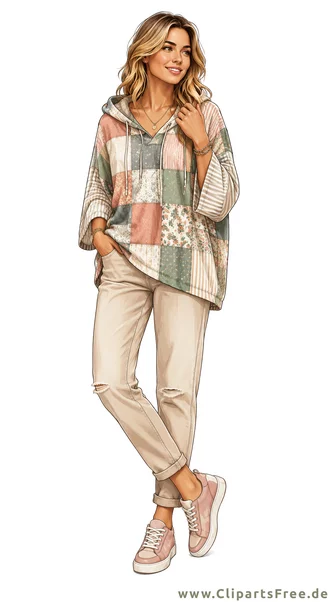 Oversize-Patchwork-Hoodie Bild zum Thema Herbst-Outfit