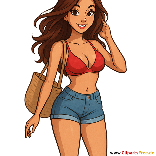 Schöne Frau im Top und blauer kurzen Hose Clipart