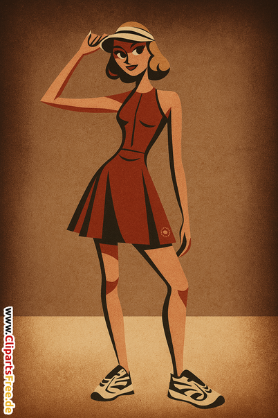 Stilisierte Tennisspielerin in Vintage-Design Illustration