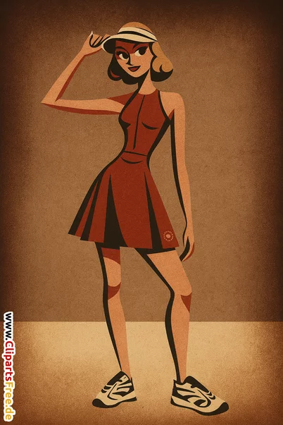 Stilisierte Tennisspielerin in Vintage-Design Illustration