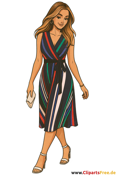Stilvolle Frau im gestreiften Kleid Illustration