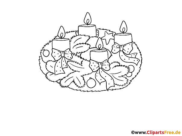 Adventskranz mit Kerzen Bild schwarz-weiss zum Drucken