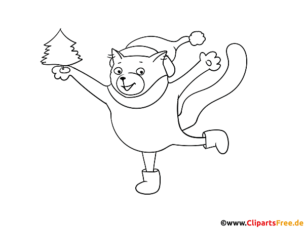 Comic Katze tanzt - Ausmalbilder zu Weihnachten zum Drucken