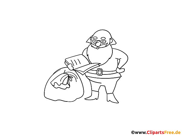 Gnom mit Buch Malbild - Ausmalbilder zu Weihnachten zum Drucken