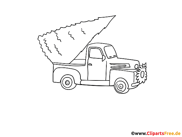 Malvorlage Pickup holt ein Weihnachtsbaum