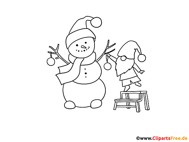 Malvorlage Schneemann und Gnom