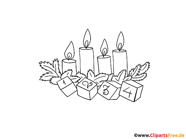 Schwarz-weisses Clipart zum Advent zum Drucken