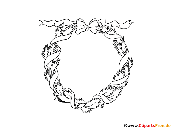 Weihnachtskranz Clipart schwarz-weiss für Lehrer und Schüler