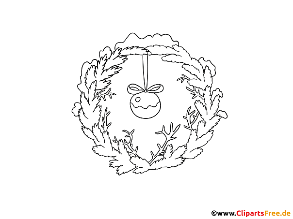 Weihnachtskranz Clipart schwarz-weiss für Unterricht