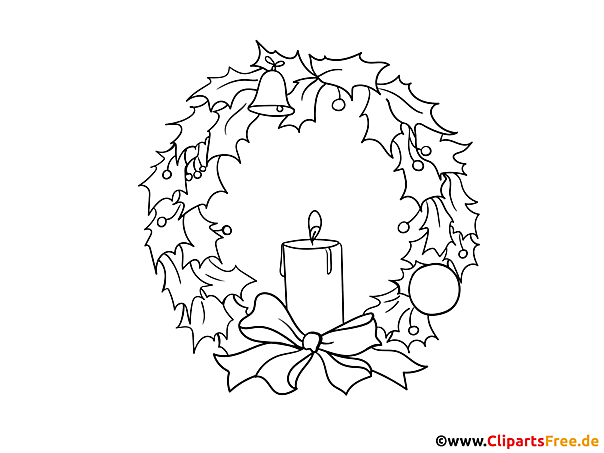 Weihnachtskranz zum 1. Advent Bild zum Drucken und Ausmalen
