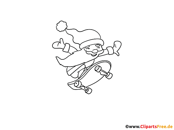 Weihnachtsmann auf Skateboard - Ausmalbilder zu Weihnachten zum Drucken