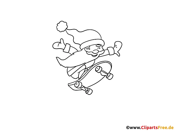 Weihnachtsmann auf Skateboard - Ausmalbilder zu Weihnachten zum Drucken