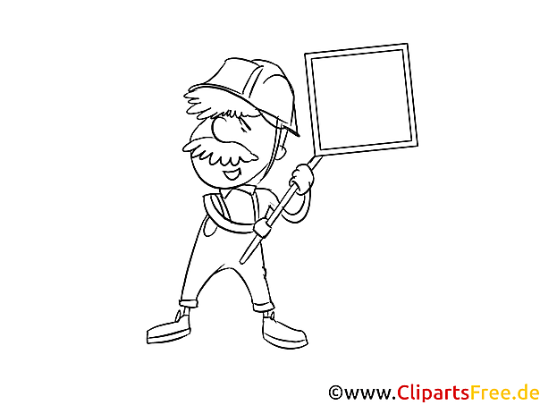 Bauarbeiter mit Schild Malvorlage kostenlos