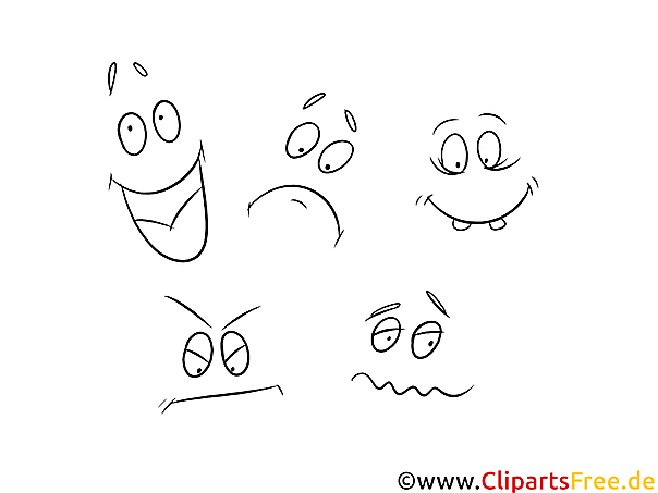 Grimassen, Cartoon Gesichte, Mimik zum Ausmalen