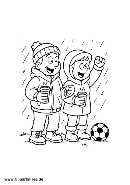 Eltern im Regen am Fussballspiel Malvorlage