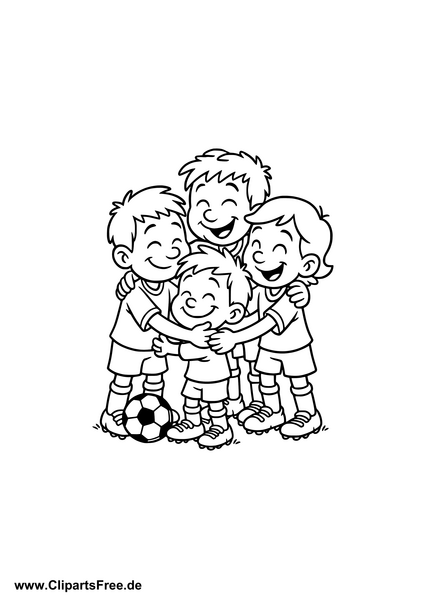 Fussballkindermannschaft freut sich  über Tor AUsmalbild