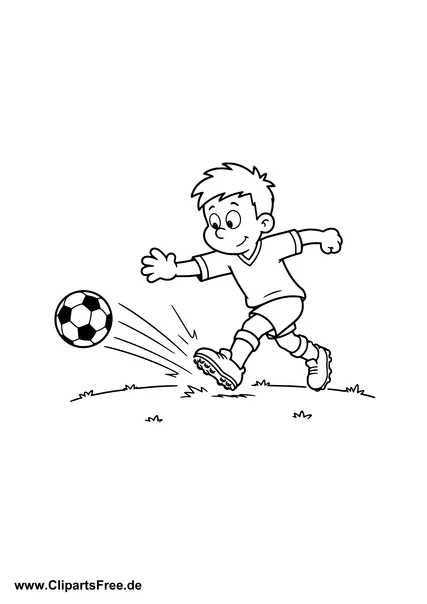 Fußballspieler schießt den Ball kräftig Ausmalbild