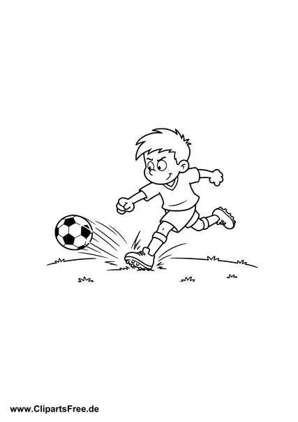 Fußballspieler schießt den Ball Malvorlage