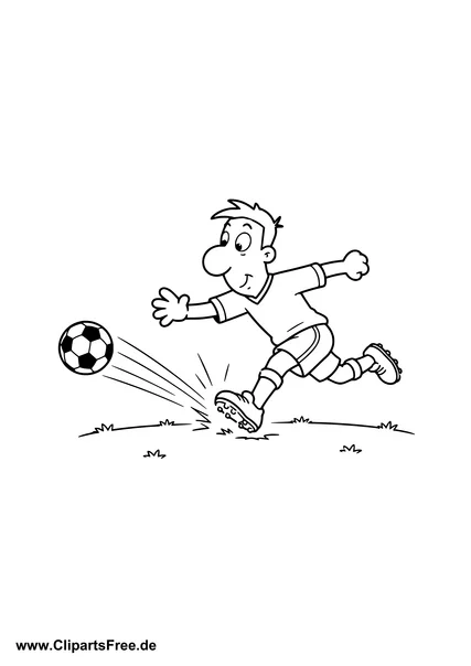 Fußballspieler schießt kräftig den Ball Malvorlage