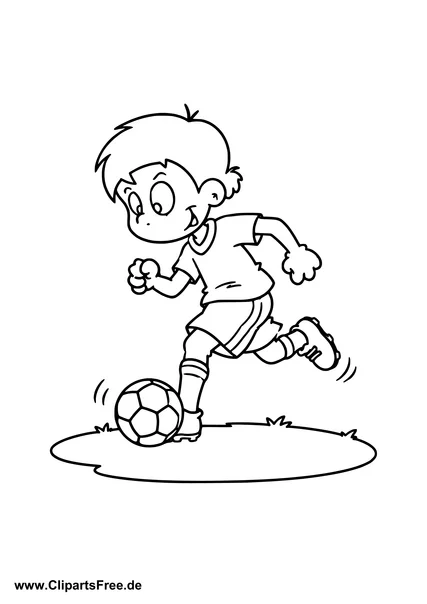 Junge dribbelt mit dem Ball Fussball Malvorlage