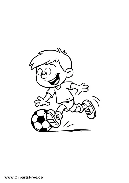 Junge läuft mit dem Ball auf dem Feld Ausmalbild