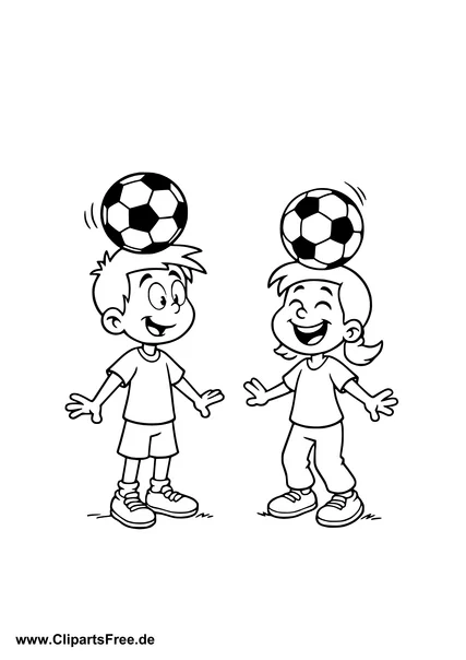 Junge und Mädchen mit den Fussballbällen auf dem Kopf Ausmalbild