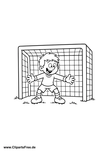 Junger Torwart im Fußballtor Ausmalbild