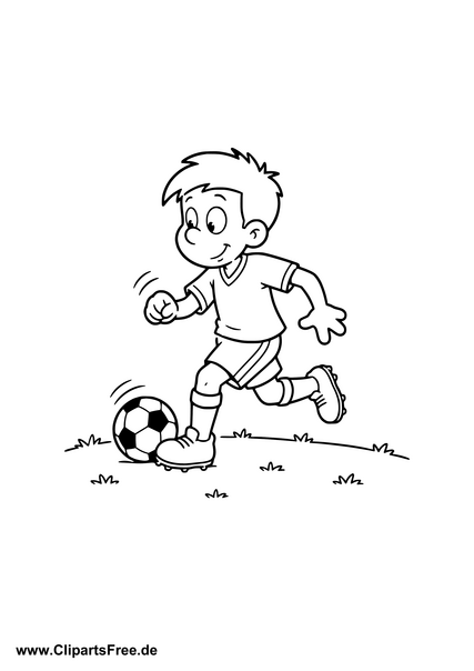 Kind dribbelt den Fußball Malvorlage