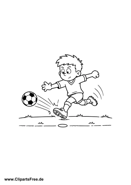 Kind schießt den Fußball aufs Tor Ausmalbild