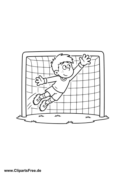 Torwart springt im Tor - Kinderfussball Ausmalbild