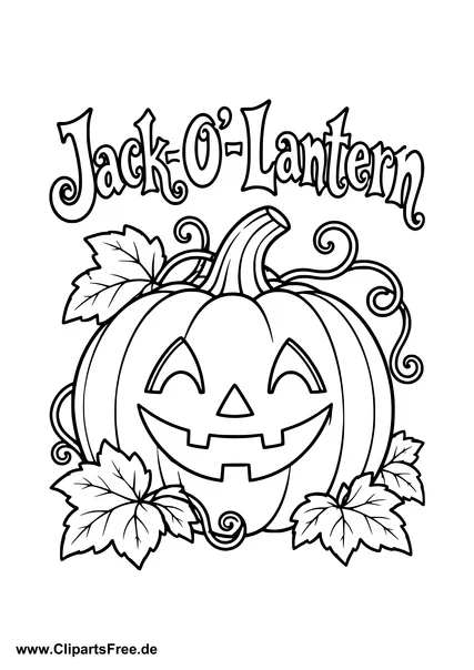 Jack O Lantern lachender Kürbis mit Blättern Malvorlage