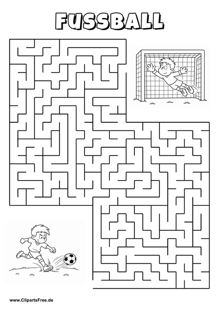 Irrgarten 'Spieler mit Ball läuft aufs Tor'