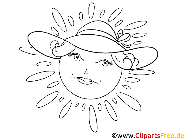 Schöne Malvorlage Sonne  mit Hut