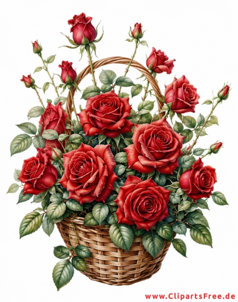 Clipart Korb mir Rosen auf dem weissen Hintergrund